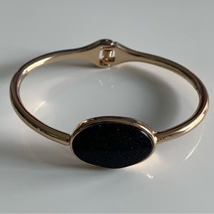 Gold-Tone & Dark Blue Stone Bangle Bracelet